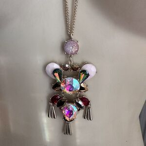 Pendant‎ Necklace 30" Multi Color Crystal Rhinestones Iridescent Girly Party